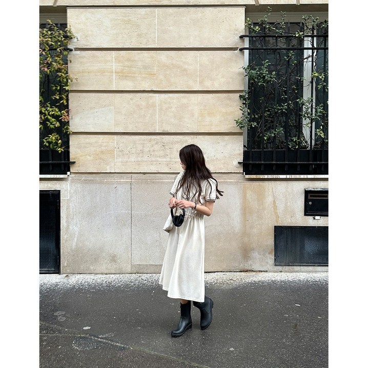 이삼사 피케 배색 카라 반팔 미니롱 여름 원피스 3컬러 4499