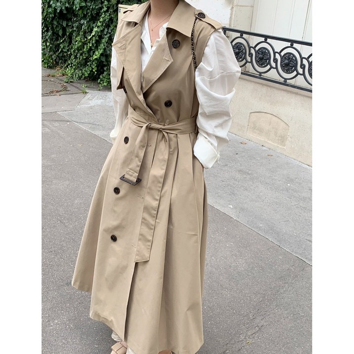 우아글로벌 트렌치코트 베스트 롱원피스