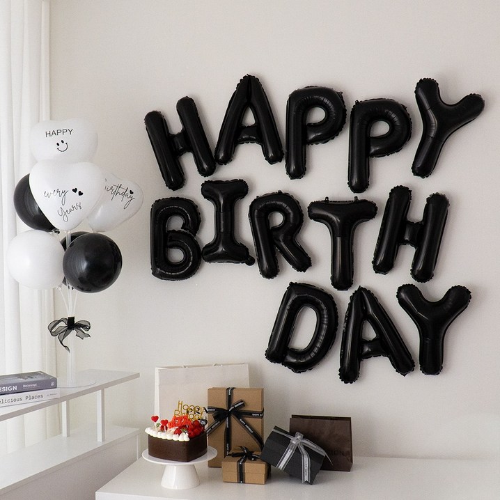 지에이엠 연인 생일이벤트 호일풍선 가랜드 레터링시트지 생일 파티 용품 세트, 1세트, 블랙세트 지에이엠 연인 생일이벤트 호일풍선 가랜드 레터링시트지 생일 파티 용품 세트, 1세트, 블랙세트