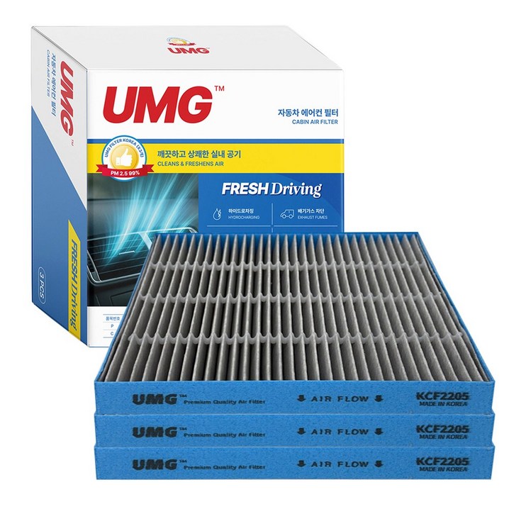 4면 마감 냄새,틈새, 먼지제로 엄지 척 UMG 국산 프리미엄 활성탄 필터, 3개, KCF2204C