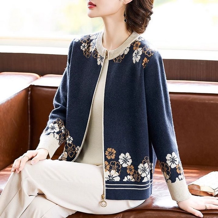 COSYEVNO 중년 엄마 코트 가을 신상 스타일리쉬 숏 아우터 집업 스웨터 기질 카디건 슬림핏 상의 zjywt11