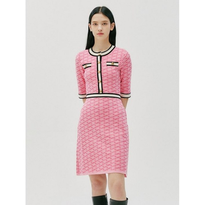 질스튜어트뉴욕 우먼 연말특가 S사이즈 특가 핑크 로고패턴 코튼혼방 5부소매니트원피스 JSSW2D530P2 337267
