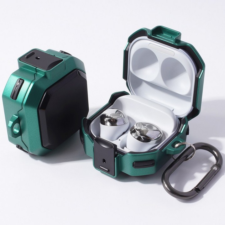 페이럽 갤럭시 버즈2프로 버즈2 프로 버즈 라이브 호환 잠금 락 안전 케이스, 버즈 몰튼 락 케이스그린