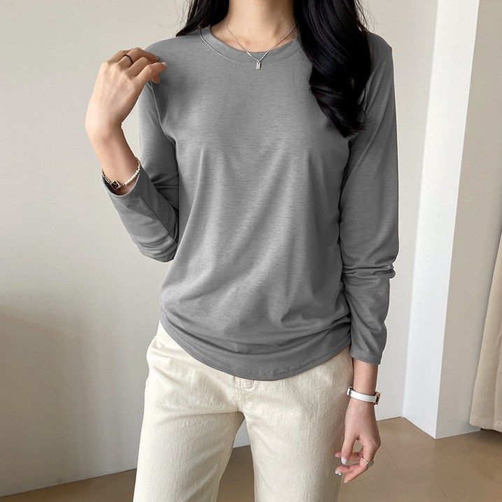 데일리앤 오프닝 여성 무지 레이온 긴팔 티셔츠 데일리앤 오프닝 여성 무지 레이온 긴팔 티셔츠