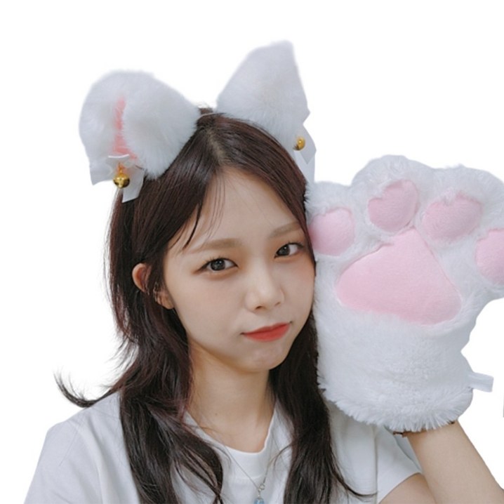 리빙듀오 고양이 장갑 머리띠 세트 파티 인생네컷 학예회 할로윈 소품