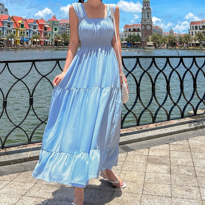 4466자체제작 비키비키 아리아나 원피스 맥시 롱 캉캉 루즈핏 체형커버 셀프웨딩 브라이덜샤워 민소매 여름 휴양지룩 바캉스 비치웨어