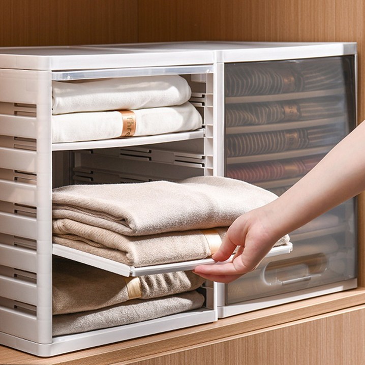 무타공마켓 2세대 칸조절 옷 정리 트레이 정리함, 1개, 브라운 8칸칸막이 7개