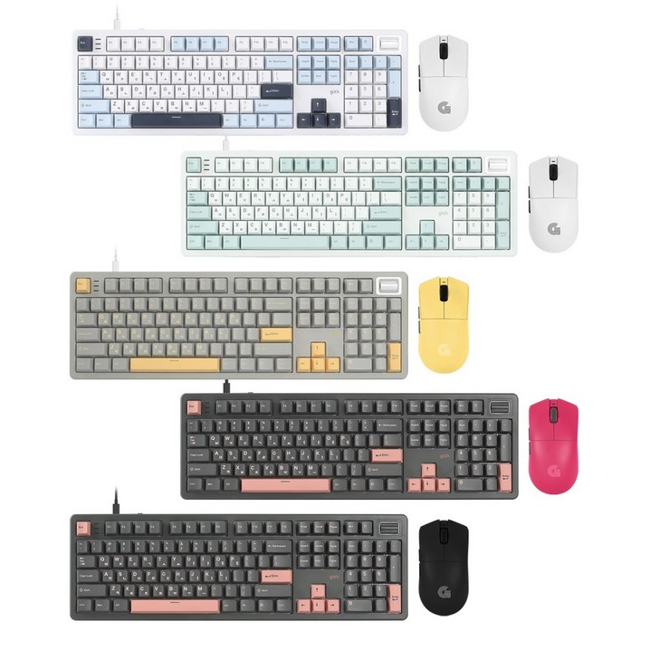 지클릭커 파도프로젝트 OPS899 8K 풀윤활 제주스위치 게이밍 키보드 마우스 세트, 일반형, 크레용 옐로우 RC1 도각도각 45g, OPS899