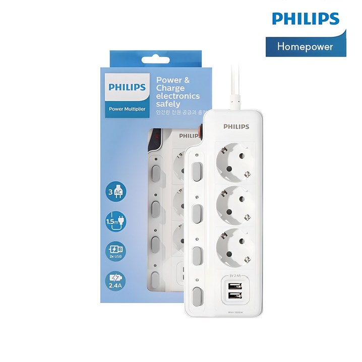 필립스 USB멀티탭 고용량 과부하차단 개별스위치