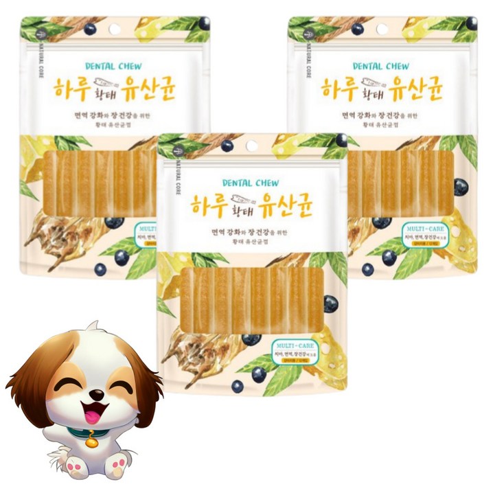 네츄럴코어 가수분해 하루유산균 애견개껌 간식 12p, 황태, 72g, 3개, 1개, 72g
