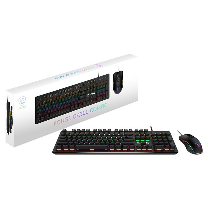 MSI FORGE 유선 키보드 마우스 세트 GK300 COMBO, 혼합색상, GK300 COMBO, 기계식 청축