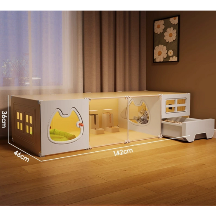 코어엑시스 고양이 집 대형 케이지 캣빌라 캣타워 화장실 일체형 투명 아크릴 다층 캣룸, 1개, 1층(142*46*36cm)