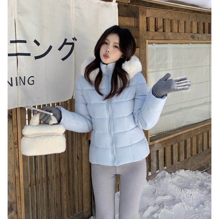 708090 여성 겨울 후드 허리 조임 숏 다운 패딩