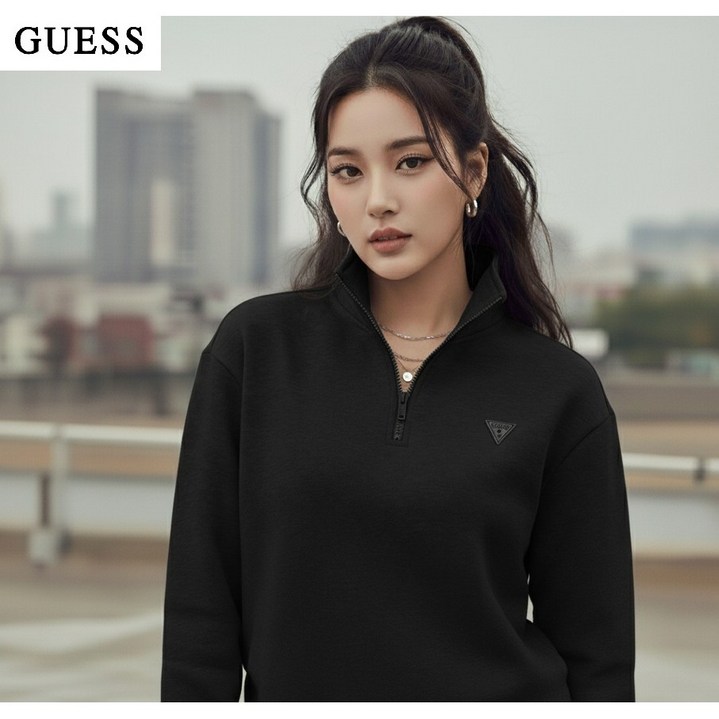 [정품] 게스 여성 반집업 티셔츠 애슬레저 - 약기모 보온 데일리룩 필수템