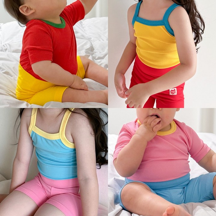 슈슈페 아기 여름 실내복 츄잉 상하세트 (반팔/스트랩)