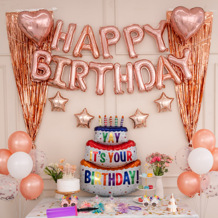 파티프렌즈 생일 파티 용품 12종 세트, 로즈골드A손펌프 파티프렌즈 생일 파티 용품 12종 세트, 로즈골드A손펌프
