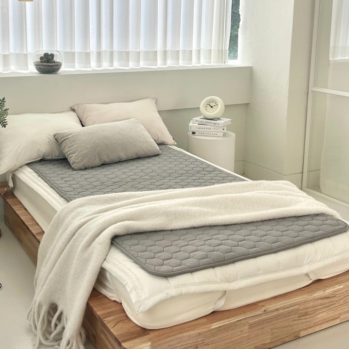 [전자파없는 25년 최신형] 몽비오스 국산 EMF 전자파없는 워셔블 세미마이크로 그래핀 탄소매트 온열 전기매트 침대용 캠핑용, 싱글(100x200), 연그레이