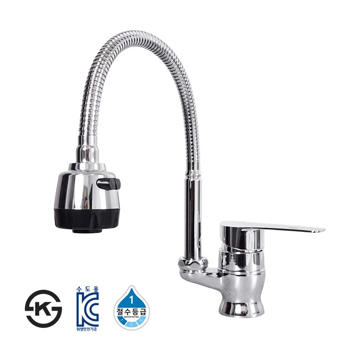 아바스 국산 KS인증 원홀 자바라 수도꼭지 싱크대 씽크대 코브라 싱크대수도꼭지 주방수전, 1세트