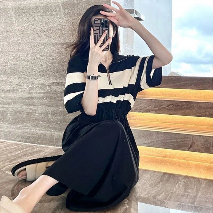 오로라 루즈핏 카라 원피스 캐주얼 반팔 미디 원피스(사이즈 업데이트)