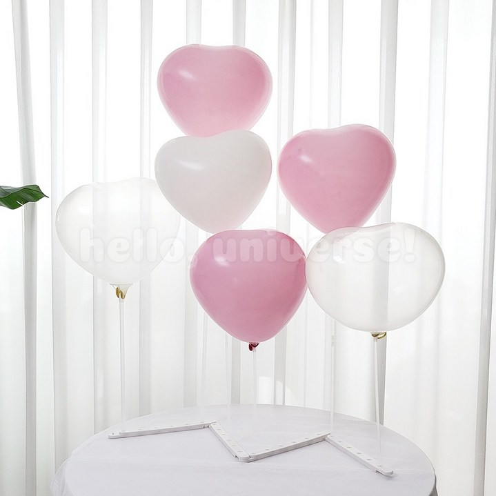 헬로유니버스 하트고무풍선세트 사각 슬림스탠드 파티용품 생일풍선, 1세트, 핑크세트+사각스탠드