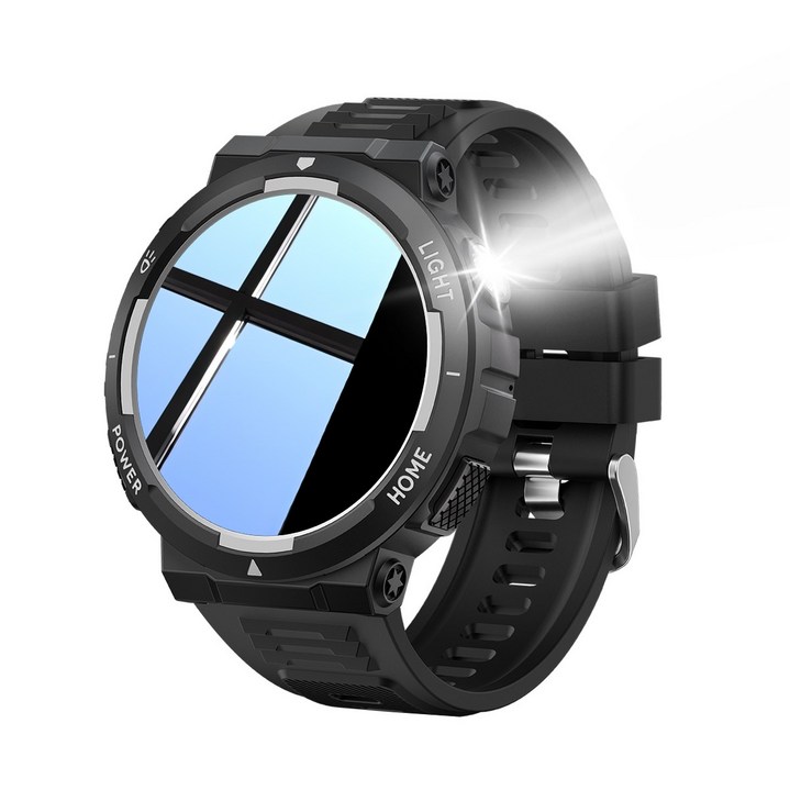 스마트워치, 손전등 LED 시계, 30m 방수, 멀티미디어 메시지 뷰어, 피트니스 만보계, 스포츠 스마트워치, 날씨 모니터, 5cm, 1.53인치 스포츠 시계, 남성용, Black+silver, 5cm, 블루투스