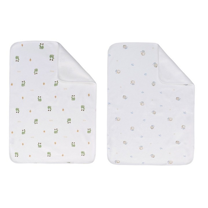 미라클 베이비 유아 방수패드 기저귀매트 2개입, 사자+개구리, 1세트