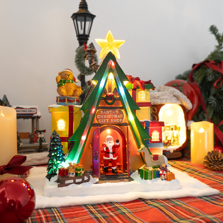 나비다드 산타 트리 가게 크리스마스 오브제 캐롤 LED 움직이는 소품, 1개, 레드그린