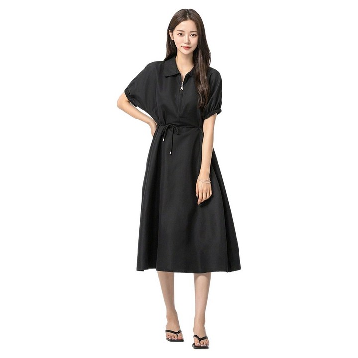 인플리에 여성 허리잘록 아노락 롱 원피스