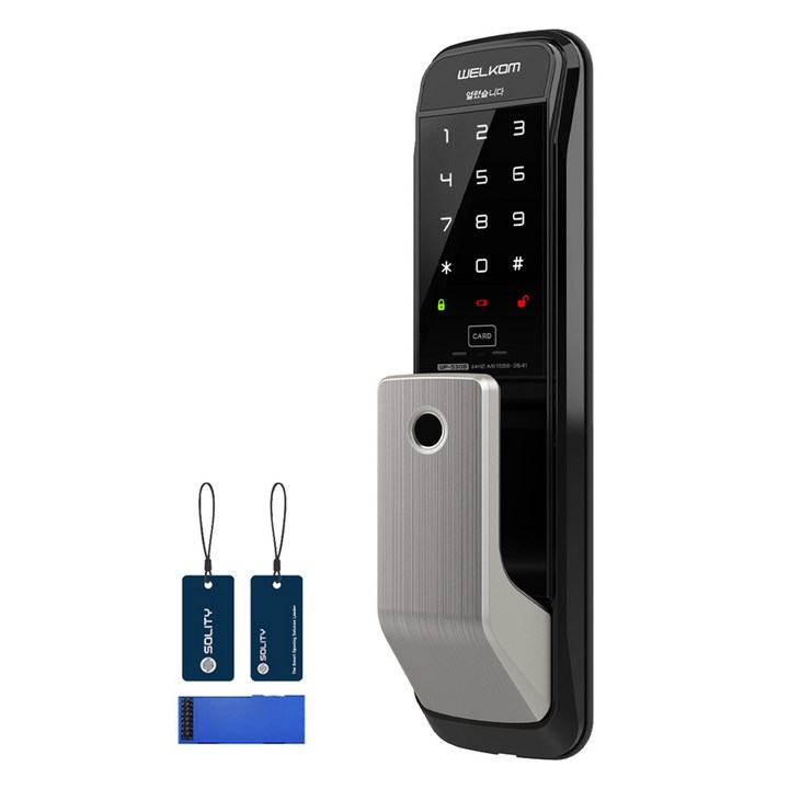 솔리티 웰콤 블루투스팩 무타공 푸시풀 지문인식 디지털손잡이 있음 도어락 WP530B