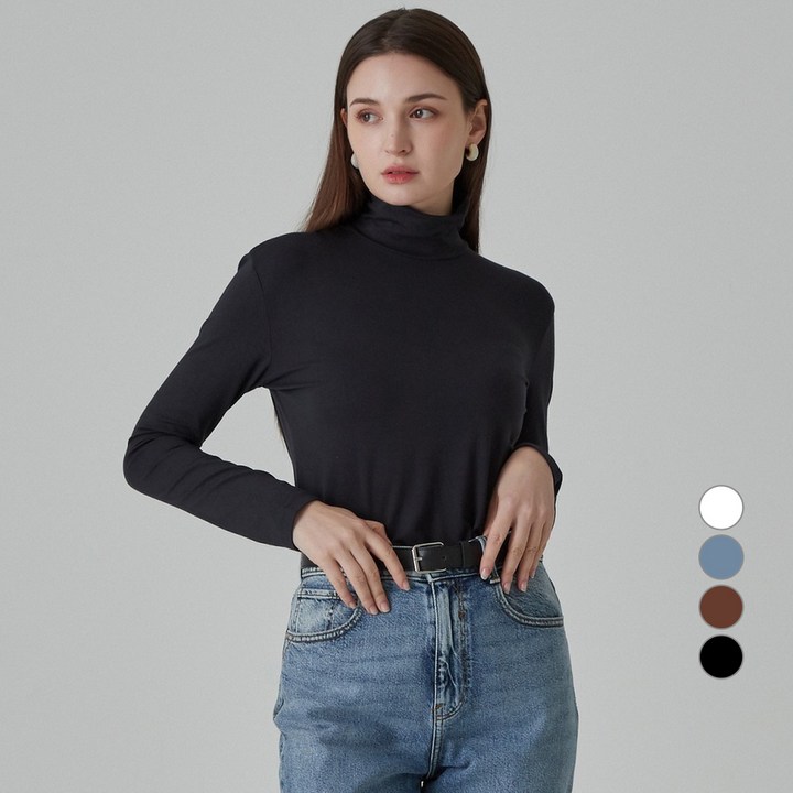 ELLE PARIS 여성 레이온 모크넥 긴팔 티셔츠 ELLE PARIS 여성 레이온 모크넥 긴팔 티셔츠