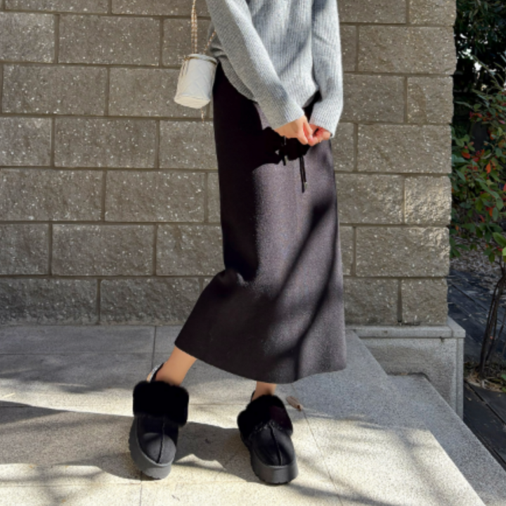 러브앤핏 여성 골반생성 하체커버 허리끈 니트 롱 스커트 4color