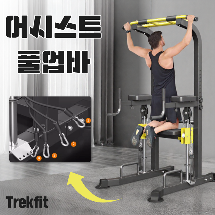 [트렉핏] 턱걸이 운동기구 철봉 치닝디핑 풀업 홈트 홈짐 딥스 바 웨이트 트레이닝 가정용, 블랙