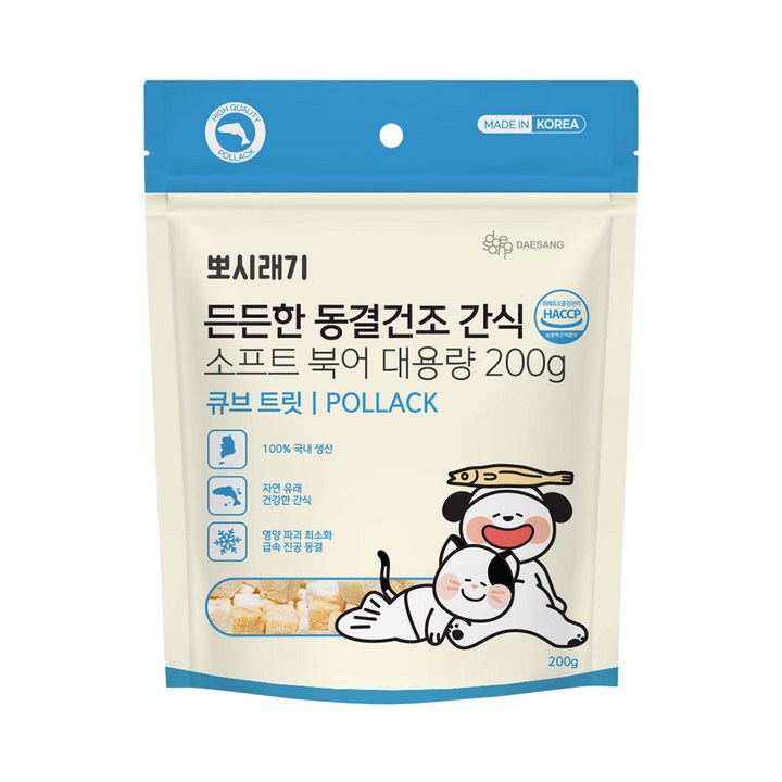 뽀시래기 강아지 고양이 든든한 동결건조 간식 대용량, 1개, 200g, 소프트 북어