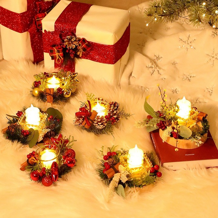 미니크리스마스트리 크리스마스트리 조명 장식 파티용품 무드등 LED초 원목촛대장식, 원목촛대장식 B SET