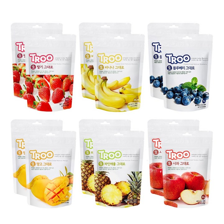 TROO 동결건조 과일칩 6종 딸기블루베리사과바나나파인애플망고