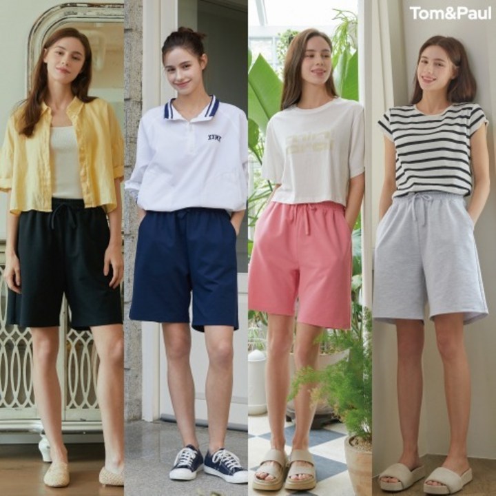 [4SET] 탐앤폴 여성 여름 면 스판 밴딩 반바지