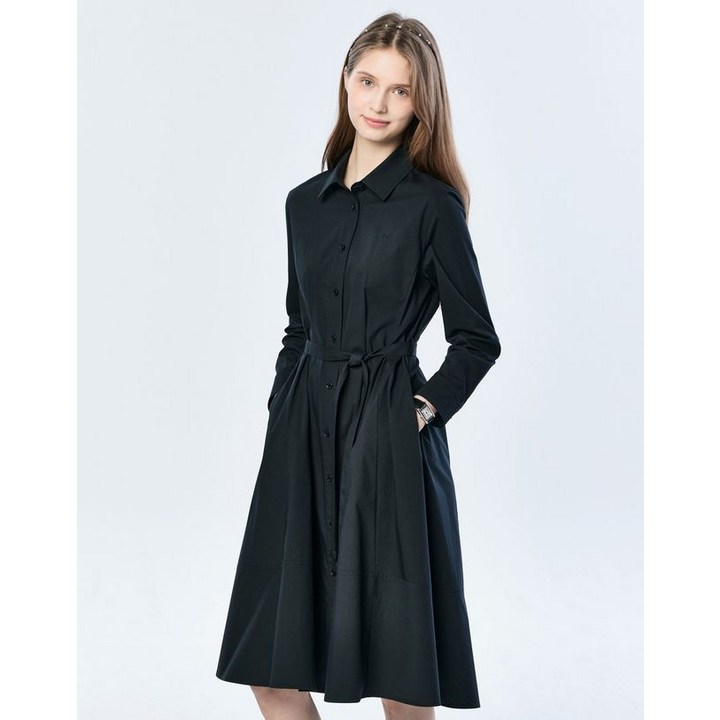 백화점정품 헤지스 레이디스 원피스 25SS 클래식 치노 셔츠형 긴팔 네이비 HSDR5AC11N2 하객