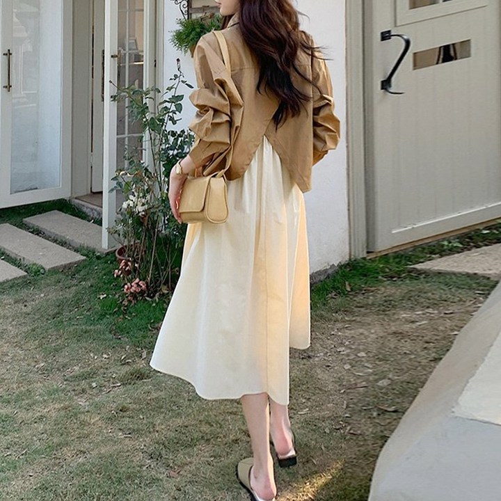 대박난박양 백슬릿 셔츠뷔스티에 원피스 SET