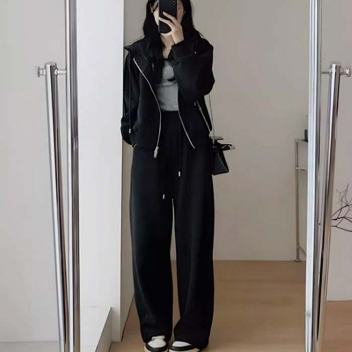 모던허니 여자 크롭 후드 집업 스트링 와이드 팬츠 세트 트레이닝복