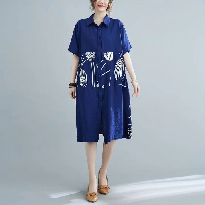 LEXIN 봄여름 날씬해 보이는 패치 A라인 스커트 반팔 원피스