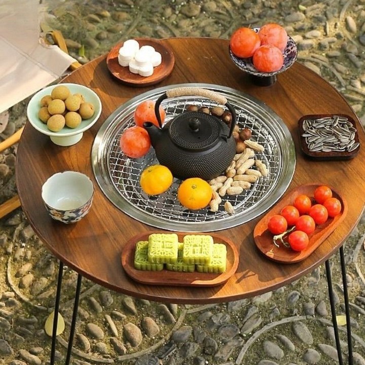야외 바베큐 가정용 무연 바베큐 휴대용 접이식 바베큐 테이블 숯불 바베큐 야외 정원 난로 차 끓이기, 나무노랗다(포함 사각형 수납 가방)