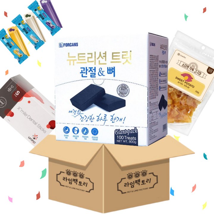 포켄스 뉴트리션 트릿 관절 100p  소미펫깍둑고구마250g  덴티페어리SS 1p  엑스마일먹는치약덴탈껌S 1p, 1개