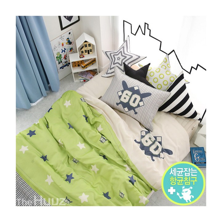 더휴즈 메디컬 키즈 홑겹이불세트, 플레이어, 베이지,그린,혼합
