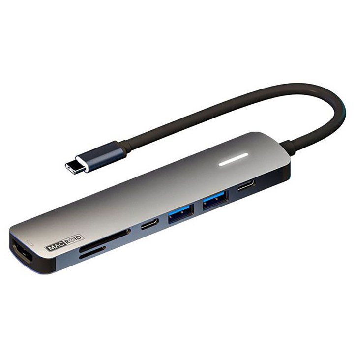 맥로이드 7포트 4K 100W HDTV 멀티 허브 어댑터 HDMI TF SD C타입 x 2 USB3.0 x 2, 그레이, 1개