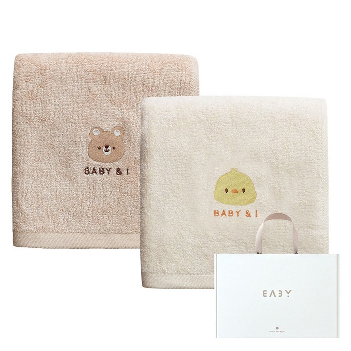 베이비앤아이 유아용 소프트 밤부 목욕타올 2종 출산선물세트, 고미 베이지  아리, 1세트