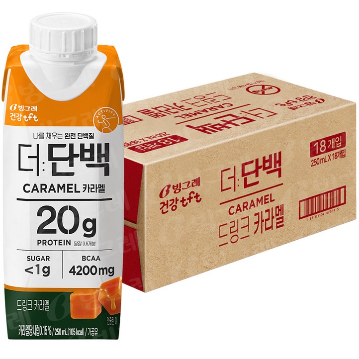 빙그레 tft 더단백 드링크 카라멜 18p, 250ml, 18개