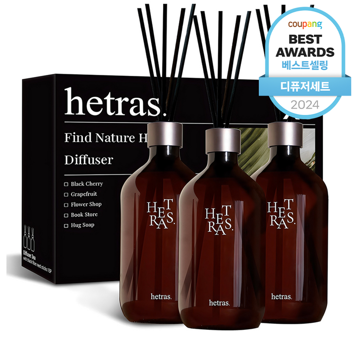 헤트라스 프리미엄 대용량 디퓨저, 플라워샵, 3개, 500ml