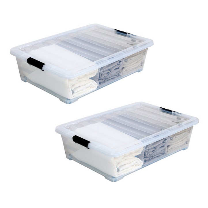 마이닝 언더베드 플라스틱리빙박스, 투명, 32L, 2개