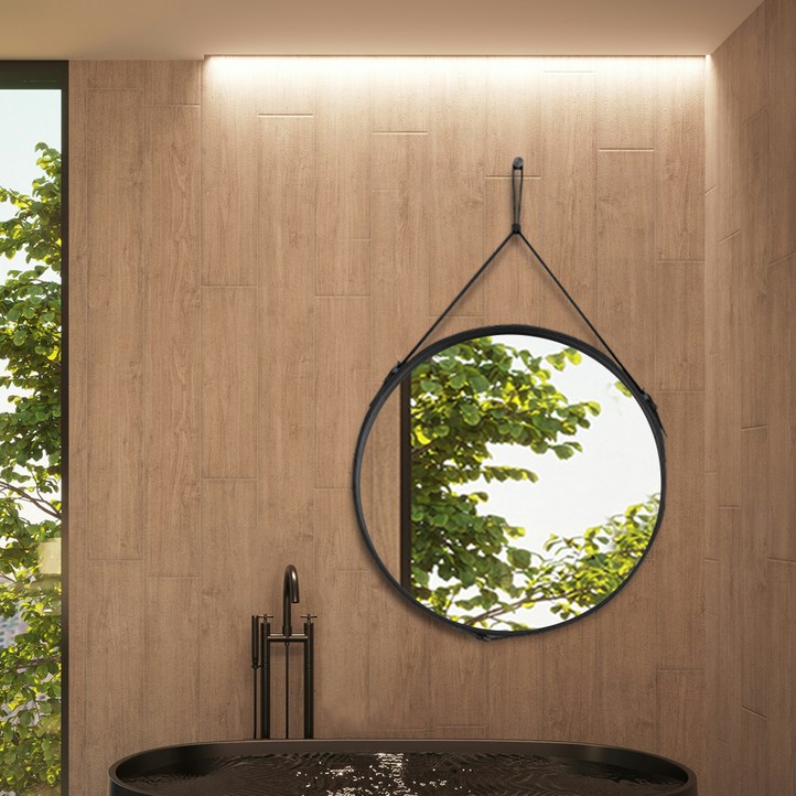체스터 북유럽풍 원형 벽걸이 거울 50cm, 블랙