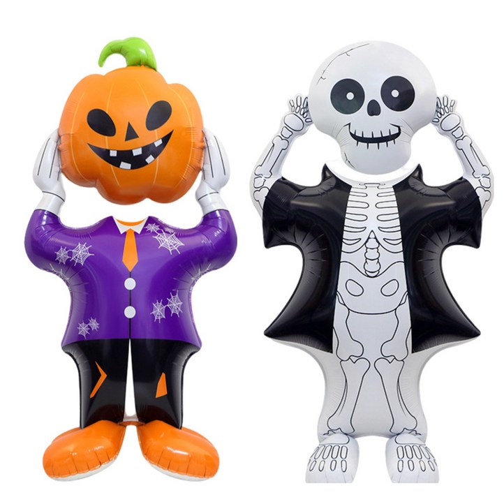 쏙쏙마켓 할로윈 스탠딩에어벌룬 대형 은박 풍선 파티용품, 머리 든 펌킨몬스터x머리 든 스켈레톤